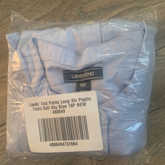 NWT LANDS' END PETITE LONG SLEEVE POPLIN BUTTON TUNIC SOFT SKY BLUE 18P - Picture 3 of 6